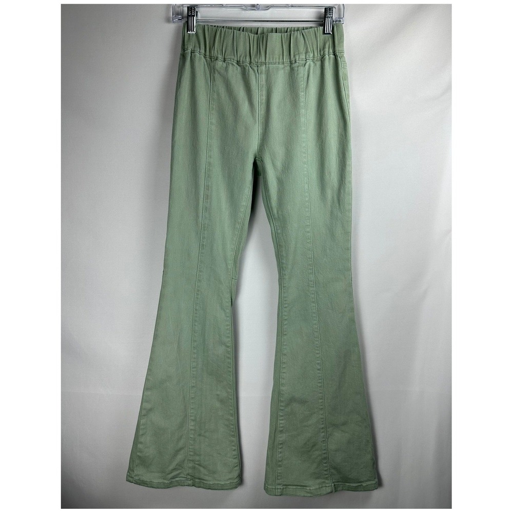 Unbranded Flare Leg Pull On Pants Women S Green Seam Detail Retro Boho Chic